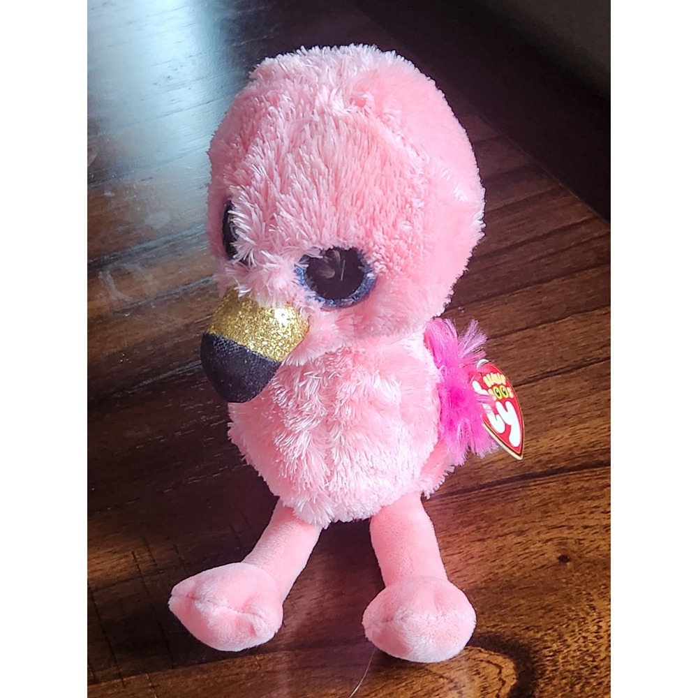 Ty Beanie Boos Gilda Pink Flamingo Plush โ Rare Glitter Eyes with Original Tags